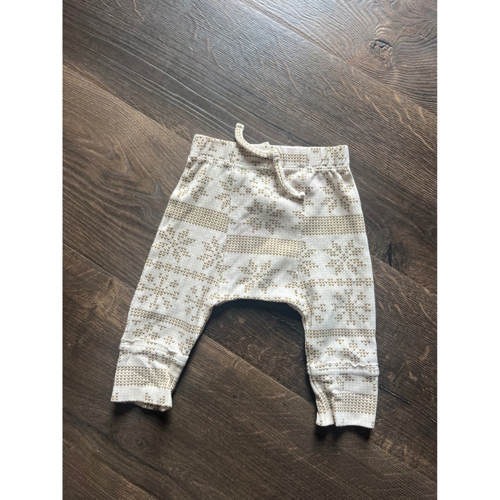 Kate Quinn Organic Cotton Harem Pants Tan Cream Fair‎ Isle Snowflake 6-12M